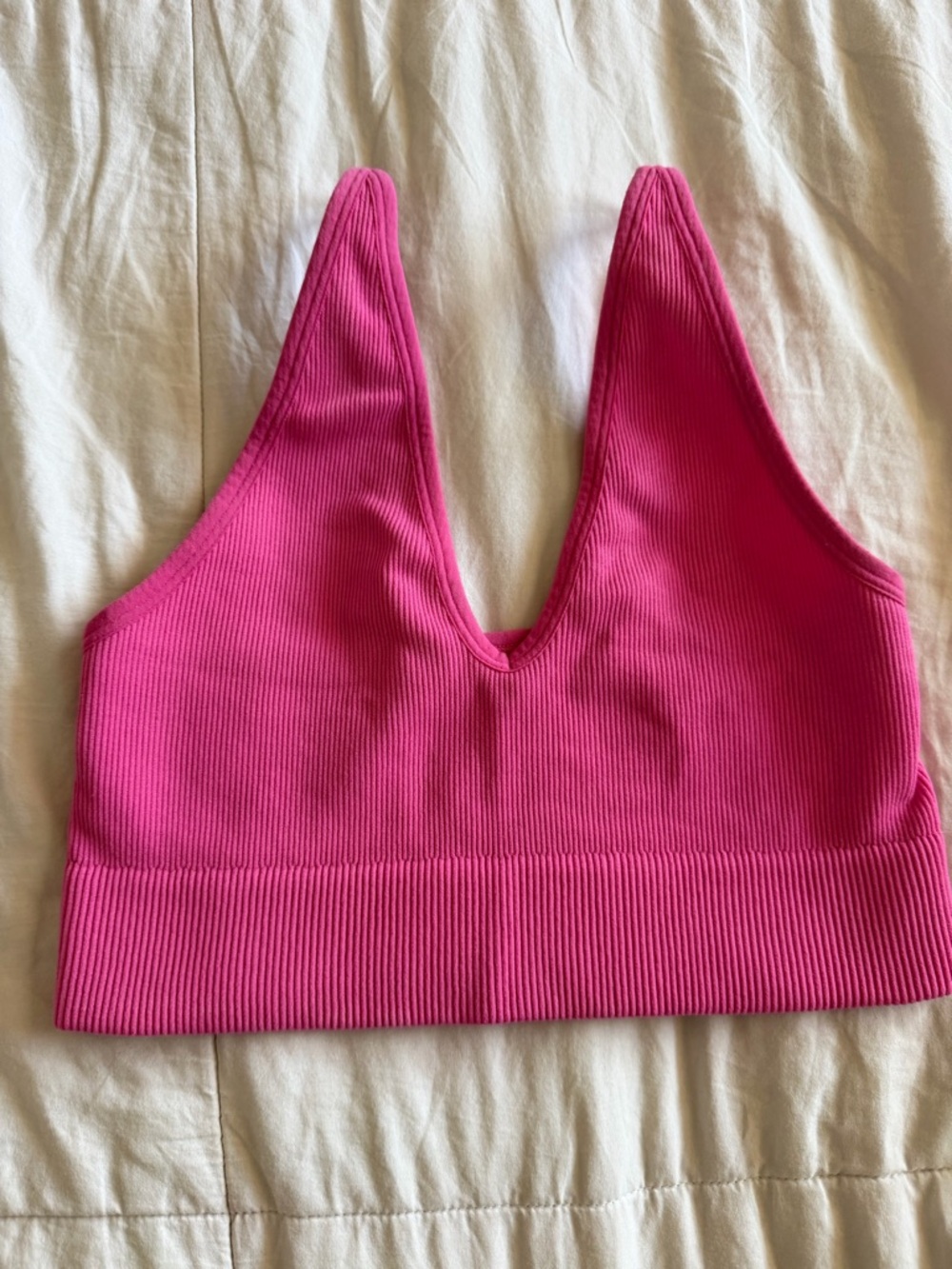 Garage Hot Pink Ribbed V-Neck Sports Bralette